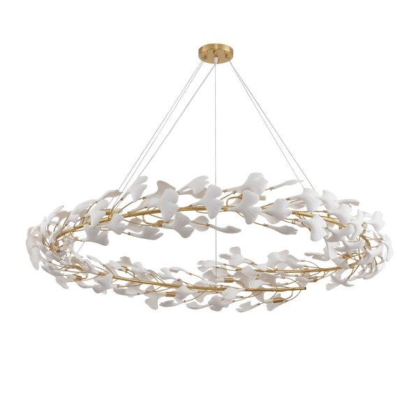 Dekoracyjna nowoczesna biała lampa wisząca ceramiczne listki 15 źródeł światła okrągła designerska boho BOTANIKA XY080P-150 Step Into Design