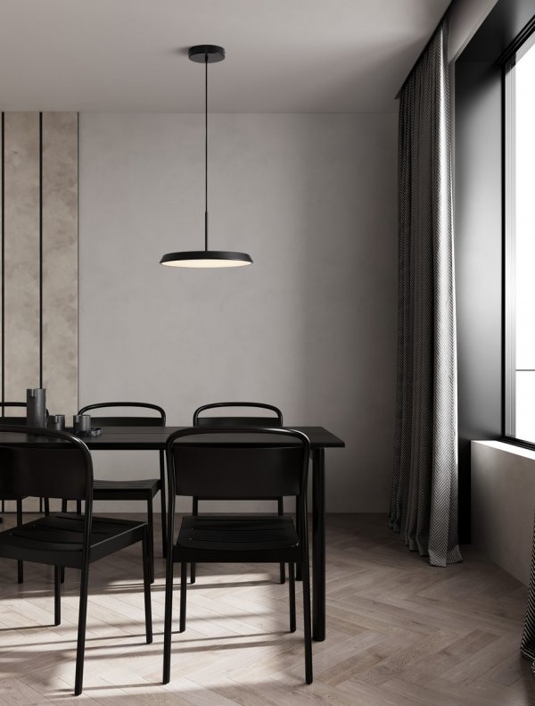 Minimalistyczna lampa wisząca LED okrągła czarna uniwersalna klasyczna do salonu jadalni FOVENTO LE45440 Luces Exclusivas