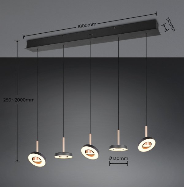 Lampa wisząca LED okrągła wielopunktowa designerska nowoczesna ściemnialna GUANO 334410565 Trio