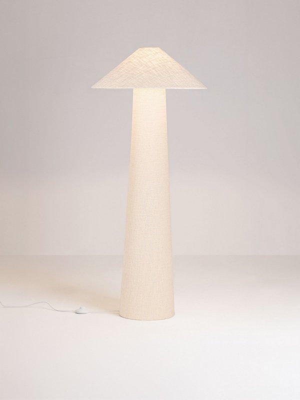Lampa podłogowa stojąca lniana abażurowa biała rystykalna boho industrialna Luces Exclusivas