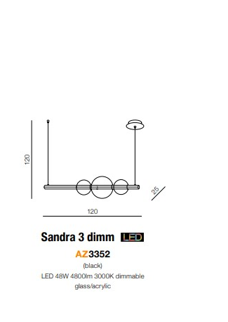 NOWOCZESNA DESIGNERSKA LAMPA WISZĄCA LISTWA LED CZARNA AZZARDO SANDRA 3 DIMM AZ3352