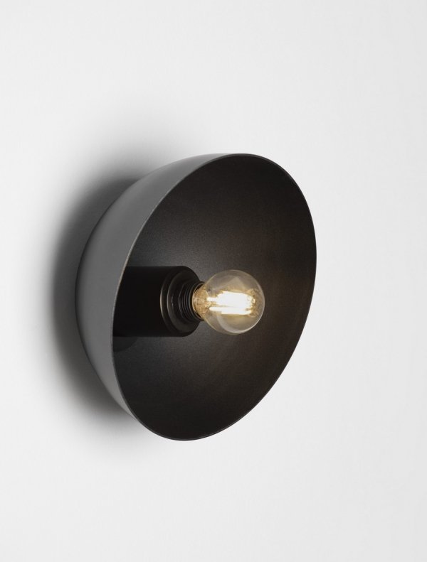 Kinkiet metalowy czarny okrągły minimalistyczny industrialny nowoczesny możliwość ściemniania Luces Exclusivas