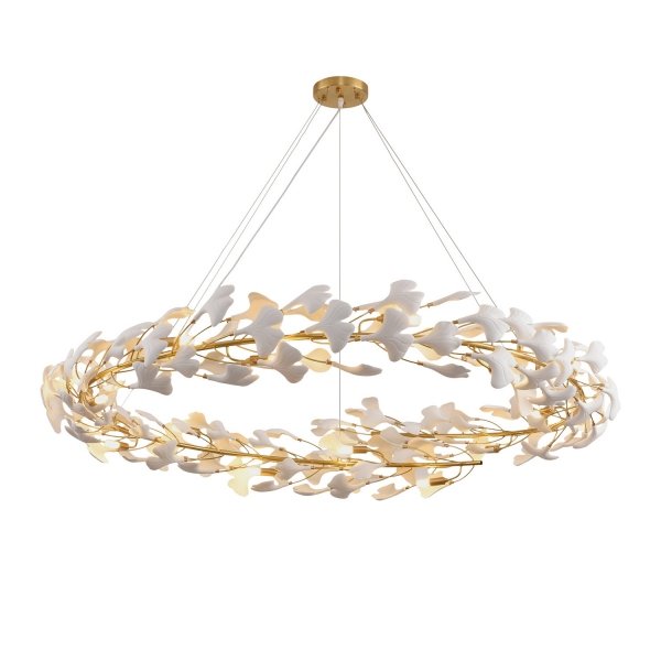 Dekoracyjna nowoczesna biała lampa wisząca ceramiczne listki 15 źródeł światła okrągła designerska boho BOTANIKA XY080P-150 Step Into Design