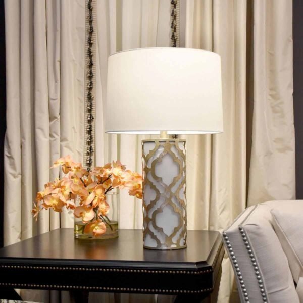 Lampa stołowa Arabella 1 źródło światła postarzane srebro biały abażur GN-ARABELLA-TL-S ELSTEAD LIGHTING
