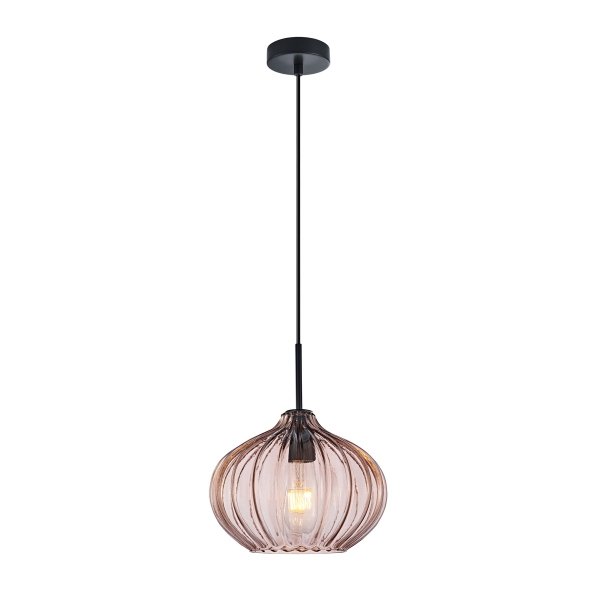 Lampa wisząca szklana żłobiona półokrągła dekoracyjna brązowa w nowoczesnym stylu Pansol PND-2940-1S-BK-CF Italux
