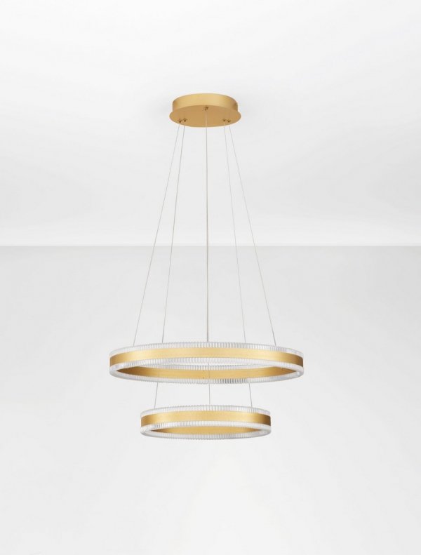 Lampa wisząca LED aluminiowa złota dwa okręgi ringi designerska nowoczesna możliwość ściemniania DONTERIO LE45399 Luces Exclusivas