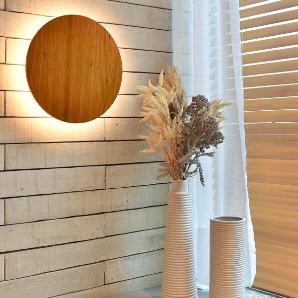 Nowoczesny drewniany okrągły kinkiet LED 8W CLEAN QN-CLEAN-LED-WB-25-TEAK