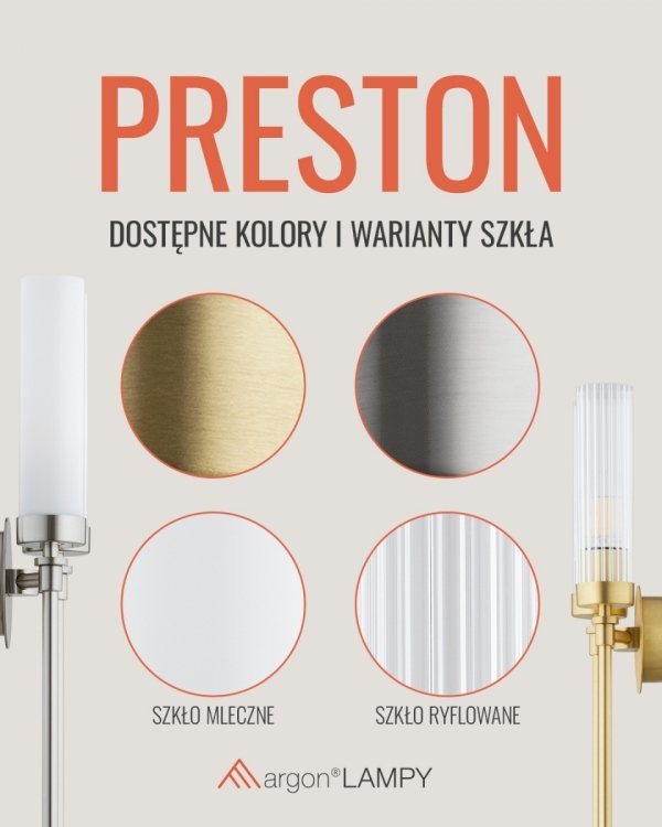 Kinkiet ścienny PRESTON 8977 Nikiel szkło ryflowane Glamour