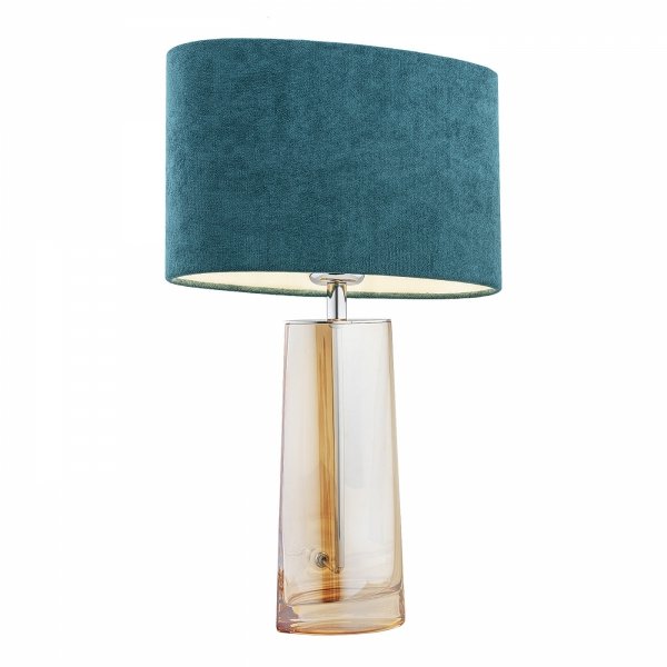 Gustowna lampa stołowa lampka nocna szklana podstawa miodowy lister lazurowy tkaninowy abażur PRATO 3842 Argon