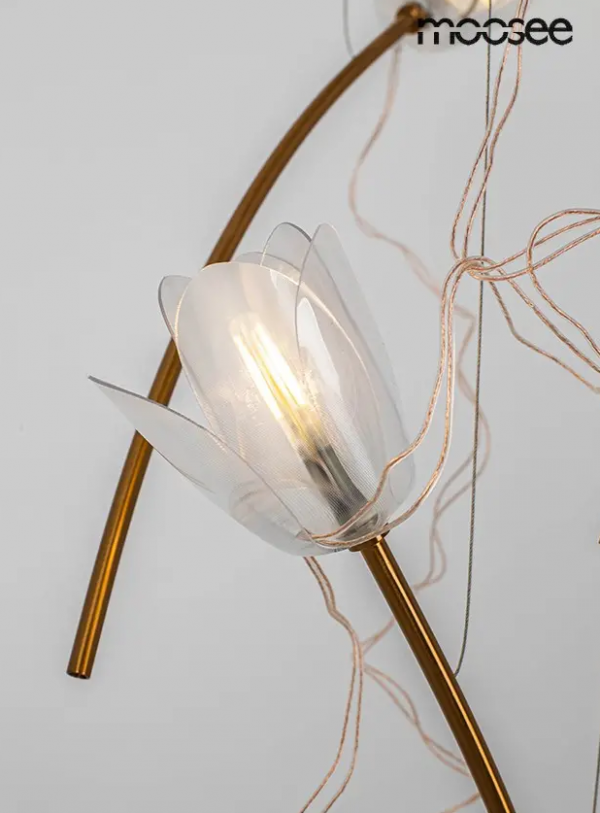 Designerska salonowa lampa wisząca złota dekoracyjne klosze w kształcie tulipanów TULIPPE 7 DISC MSE1501100170 Moosee