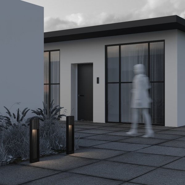 Designerskie oświetlenie zewnętrzne LED czarny wzór drewna słupek Porte MAYTONI O481FL-L7BWD3K