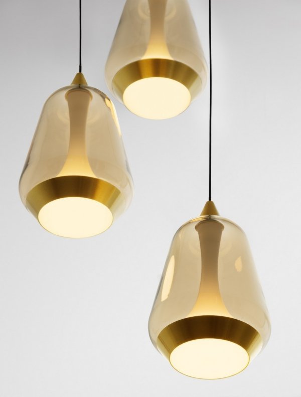 Nowoczesna lampa wisząca LED potrójna owalna złoty szklany klosz uniwersalna klasyczna możliwość ściemniania RORIZNO LE45113 Luces Exclusivas