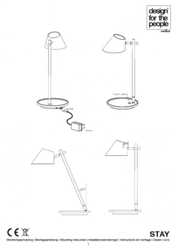 DESIGNERSKA LAMPA STOŁOWA Z ŁADOWARKĄ USB DESIGN FOR THE PEOPLE  STAY 48185010