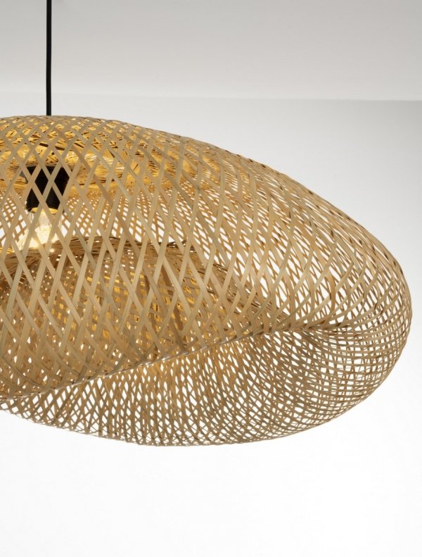 Lampa wisząca bambusowa pleciona kolor naturalny owalna boho rystykalna industrialna nad stół do salonu sypialni NULVERO LE45366 Luces Exclusivas