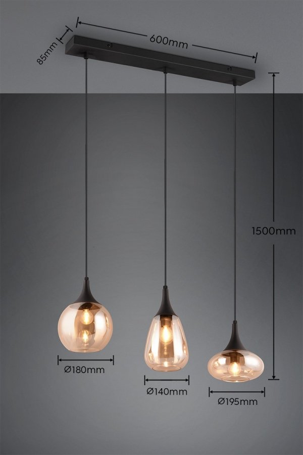 Dekoracyjna Lampa Wisząca Czarna Szklane Kosze LUMINA 317000313 TRIO