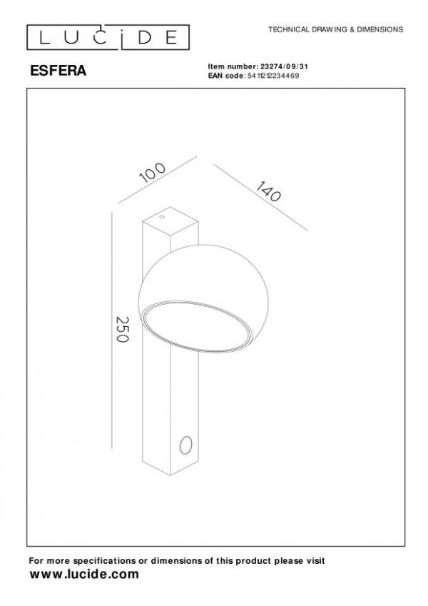 Nowoczesny kinkiet ścienny LED biały uniwersalny minimalistyczny aluminiowy regulowany ściemnialny ESFERA 23274/09/31 Lucide