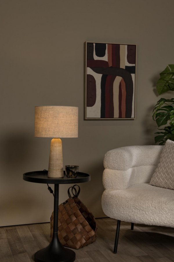 Lampa stołowa nocna trawertyn lniany klosz okrągły minimalistyczna designerska nowoczesna NIMUE 05556/81/41 LUCIDE