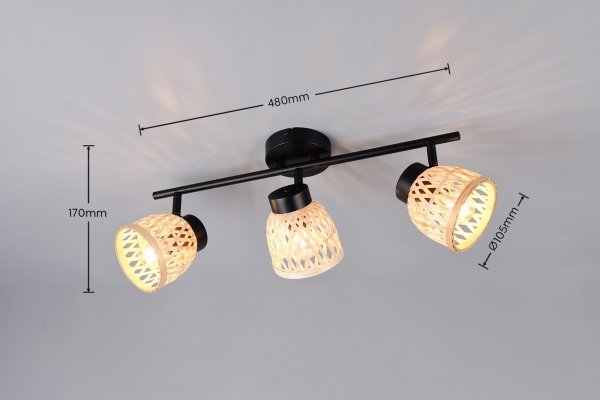 Lampa sufitowa plafon pleciona bambusowa kolor naturalny potrójna owalna boho rystykalna industrialna minimalistyczna LAURENT R86093032 Rl