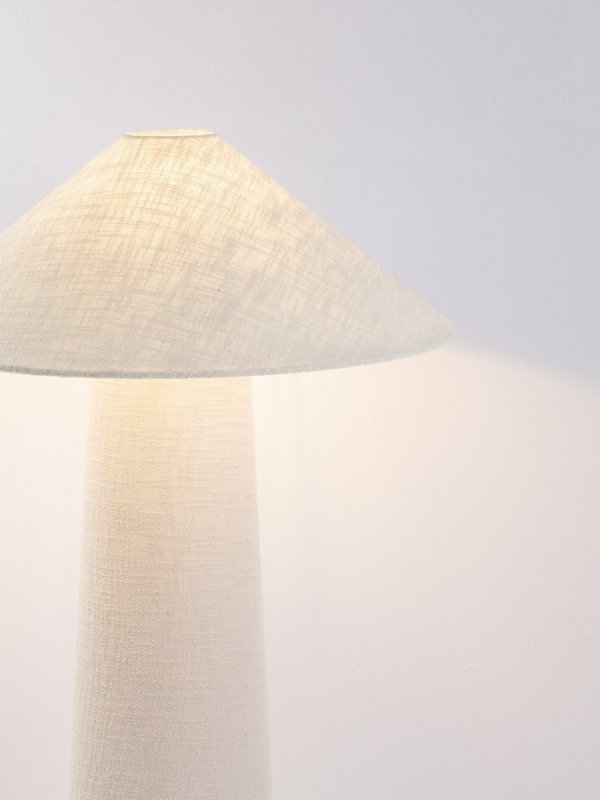 Lampa podłogowa stojąca lniana abażurowa biała rystykalna boho industrialna Luces Exclusivas
