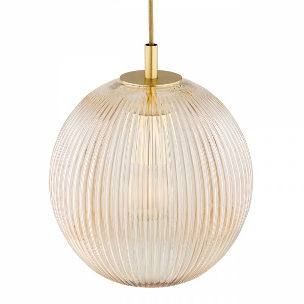 Lampa wisząca 3 płomienna na okragłej podsufitce kule mosiądz ryflowanie miodowa glamour salon jadalnia PALOMA 6311 Argon