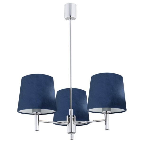 Gustowna lampa wisząca żyrandol minimalistyczny el.chrom 3-płomienny welurowy abażur granat elegancki BOLZANO 1381 Argon