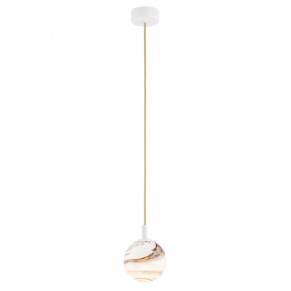Biała Lampa Wisząca Marmurowy Wzór Alabaster Kremowy Przewód Złoty ALMIROS 8451 ARGON