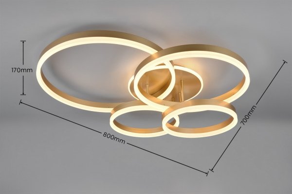 Lampa sufitowa plafon LED złoty okrągły z pierścieniami nowoczesny możliwość ściemniania DRAKE 632210479 Trio
