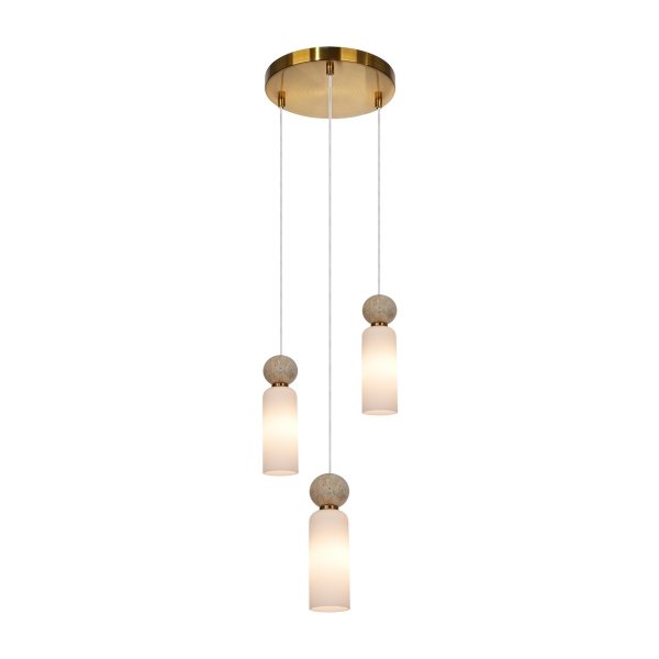Nowoczesna lampa wisząca żyrandol potrójny Santos Italux PND-95331-3-BRSS Opalowy beżowy nad wyspę stół Art Deco