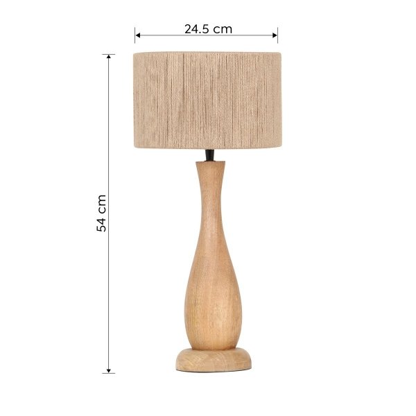 Nowoczesna lampa stołowa nocna drewniana abażur z juty kolor naturalny rystykalna boho industrialna TOBA 567200130 Trio