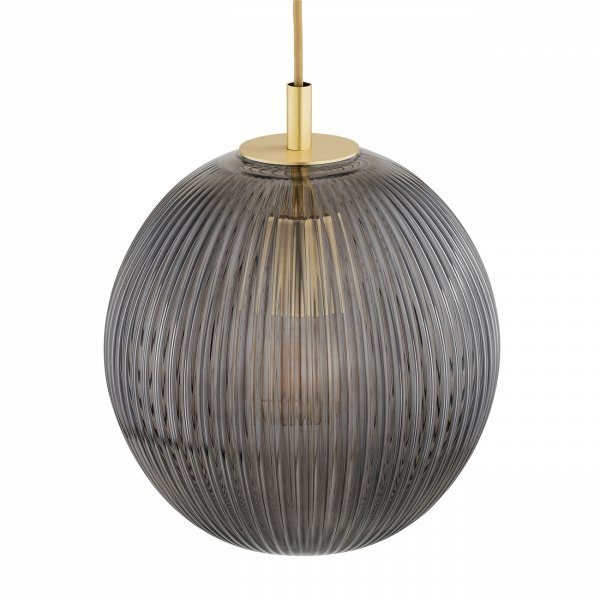 Lampa wisząca złoto mosiądz 3 płomienna ciemne dymne kule szkło ryflowane na okrągłej podsufitce PALOMA 6309 Argon