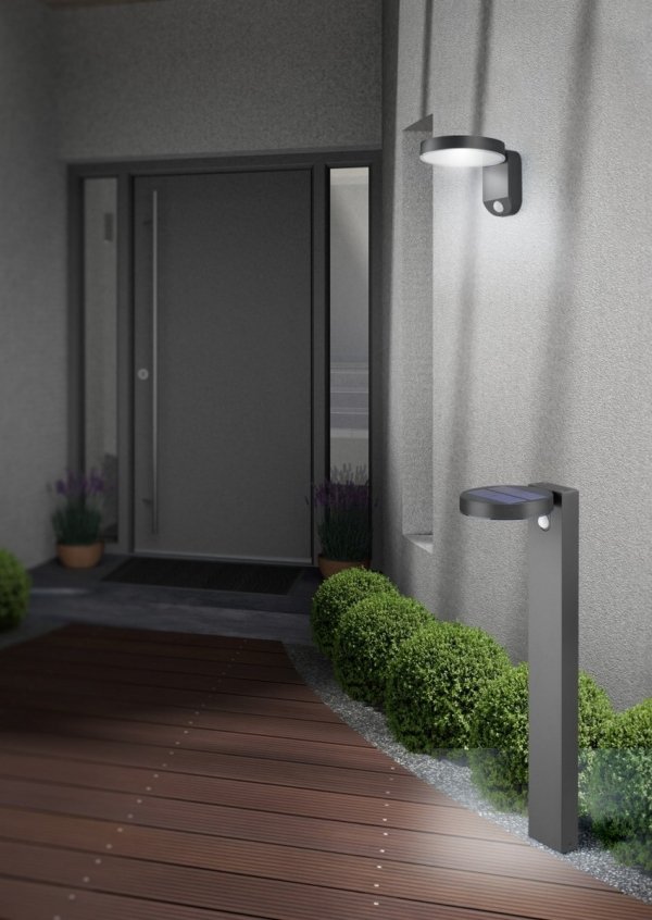 Minimalistyczny Antracytowy Kinkiet Ogrodowy Solarny LED Z Czuinikiem Ruchu POSADAS R22251142 RL