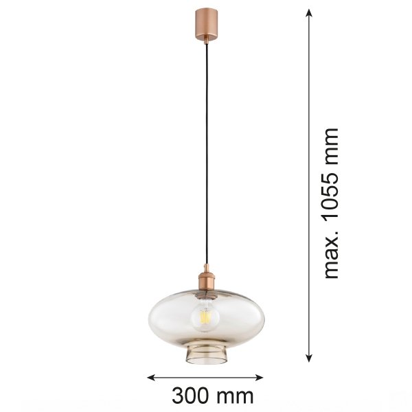 Szklana lampa wisząca TRESCO 9012 Argon Szkło dymione, Szampański, Miedziane detale