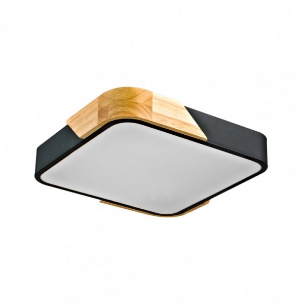 Dekoracyjny Nowoczesny Plafon Sufitowy LED Czarny + Drewno SANTER PLF-13187-BK-WO ITALUX