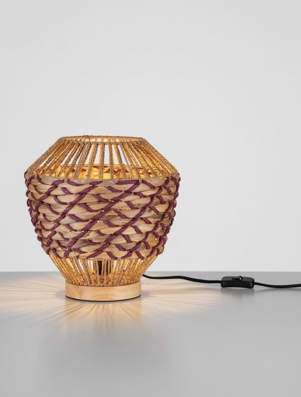 Lampka stołowa nocna sznurkowa pleciona kolor drewna owalna boho rustykalna industrialna minimalistyczna LOMVERO LE45356 Luces Exclusivas