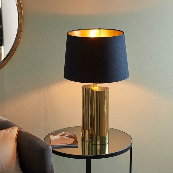 Designerska Złota Lampka Stołowa Czarny Abażur CALAN 93137 ENDON
