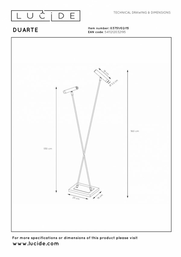 Lampa podłogowa stojąca srebrna tuba podwójna regulowana metalowa minimalistyczna nowoczesna DUARTE 03751/02/15 LUCIDE