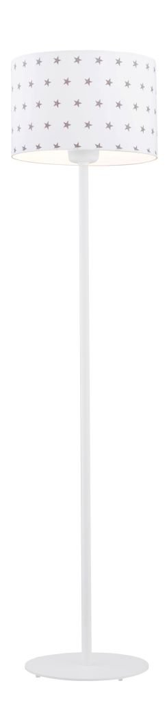 Dziecięca lampa stojąca podłogowa lampa nocna biała podstawa tkaninowy okrągły abażur w szare gwiazdki MAGIC 4129 Argon
