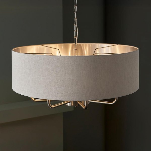 Lampa wisząca abażurowa lniana okrągła chromowana minimalistyczna klasyczna HIGHCLERE 99152 ENDON 