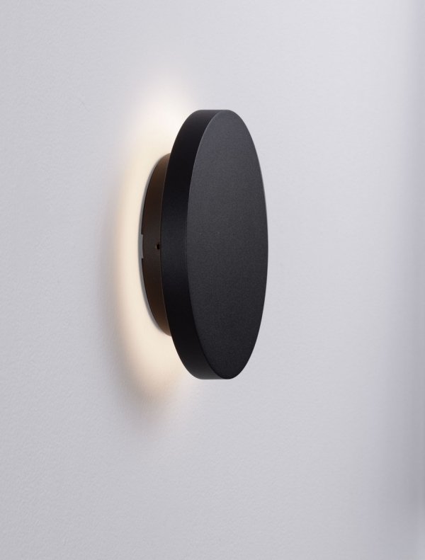 Minimalistyczny kinkiet ścienny zewnętrzny klasyczny LED aluminiowy czarny okrągły podświetlający elewację IP65 ALONVIA LE75153 Luces Exclusivas