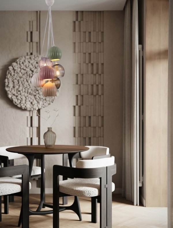 Lampa wisząca 7 źródeł światła szklane okrągłe klosze nowoczesna designerska wielokolorowa możliwość ściemniania LOREVIO LE45260 Luces Exclusivas