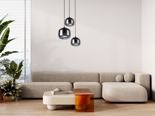 Lampa wisząca potrójna szklana okrągła dekoracyjna czarna w nowoczesnym stylu minimalistyczna Calto PND-67705-3-BK-SG Italux