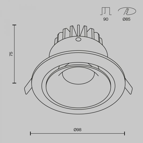 Lampa wpuszczana w sufit aluminium czarny okrągła Yin MAYTONI DL031-L12W3K-D-B