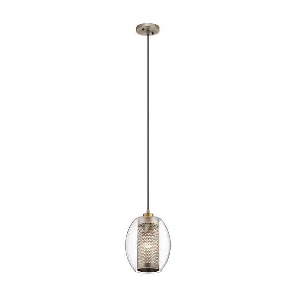 Mała lampa wisząca Asher II - 1 źródło światła industrialna szkło i stal antyczny pewter KL-ASHER-MP-AP Kichler