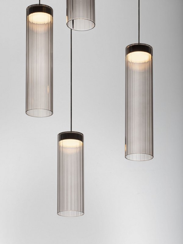 Lampa wisząca wielopunktowa LED szklane tuby szara z wgłębieniami dekoracyjna klasyczna minimalistyczna Luces Exclusivas