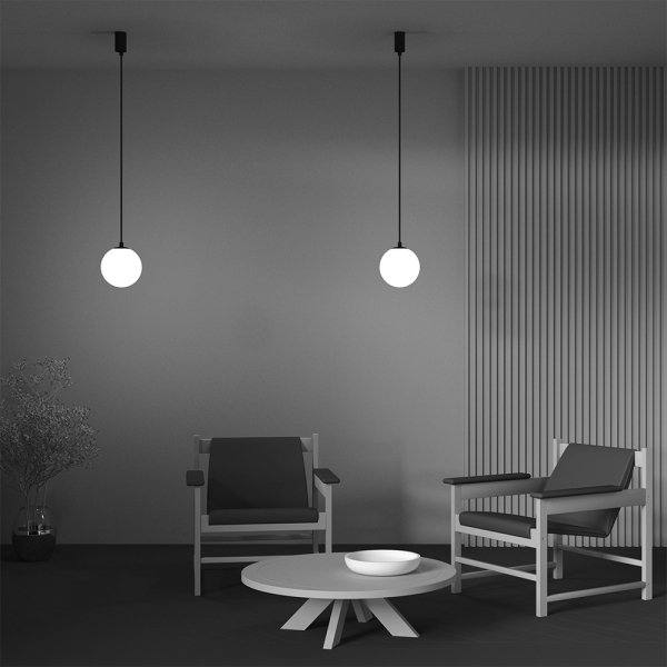 Minimalistyczna elegancka lampa wisząca LED kula czarno-biała regulacja wysokości LUNA MAYTONI P039PL-5W3K-20-B