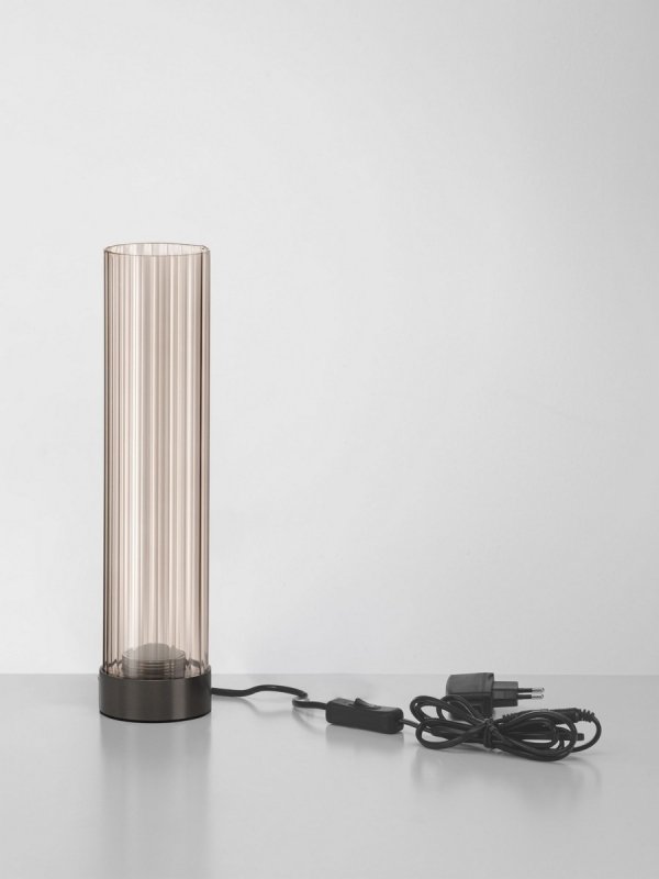 Dekoracyjna kompaktowa lampka stołowa LED szara tubka szklana z wgłębieniami minimalistyczna Luces Exclusivas