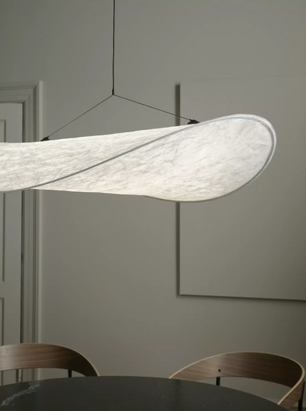 Lampa wisząca owalna materiałowa biała 90cm minimalistyczna klasyczna uniwersalna TENSE 21210 New Works