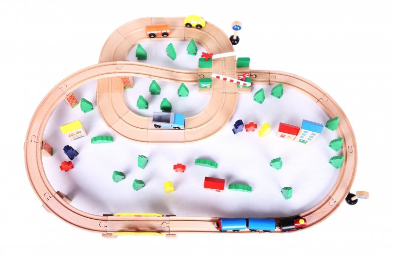 Drewniana Kolejka Pociag Na Baterie 75el Ecotoys Kolejki Drewniane Dla Dzieci