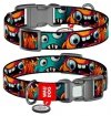 Collar WauDog Nylon Obroża nylonowa z QR-paszportem, plastikowy fastex, wzór ZĘBATE POTWORY, S 15mm/25-35cm