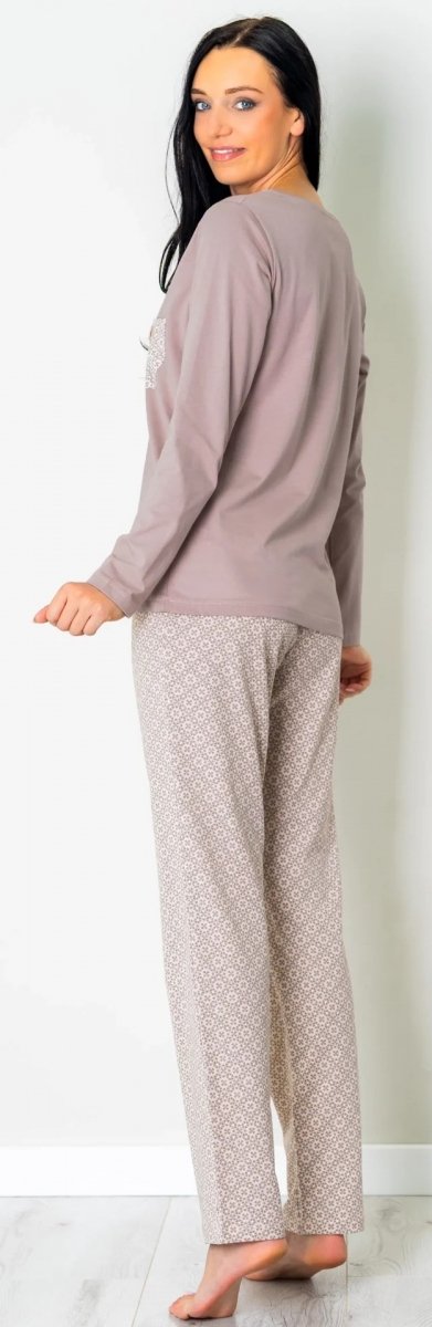 MUZZY Piżama damska BEŻOWY SEN długi rękaw i długie spodnie PLUS SIZE R: